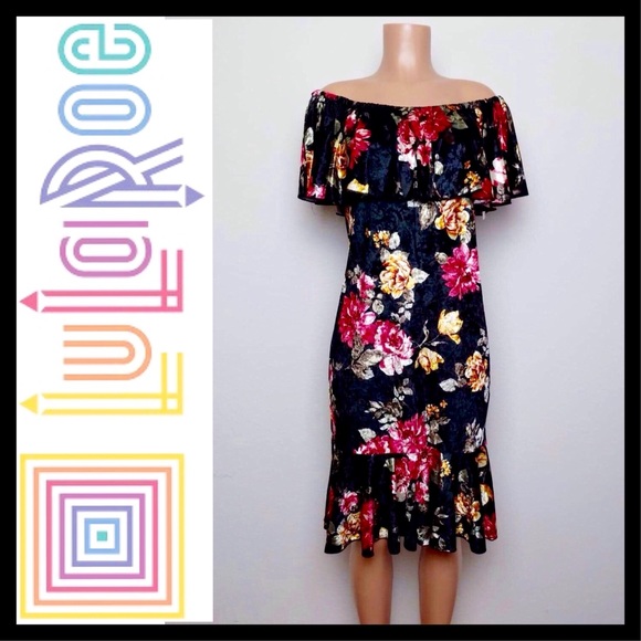 LuLaRoe Cici Mermaid Dress Medium Black Floral - Picture 2 of 6